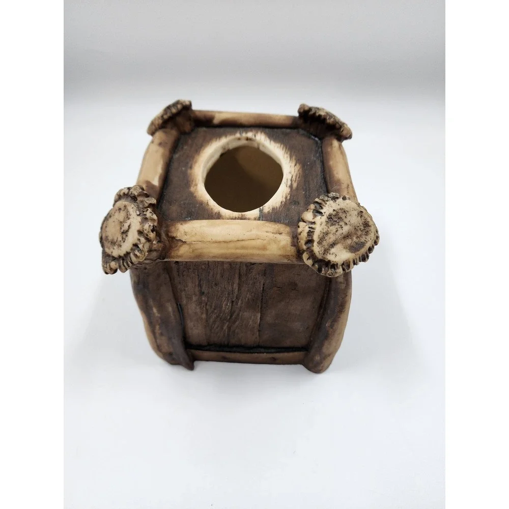Rustic Faux Antler Tissue Box Cover Square Lodge Cabin Decor Resin Brown 6x6